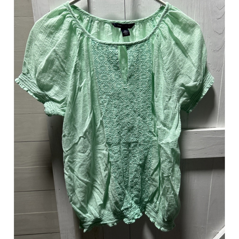 Tommy Hilfiger Women's Size M Gauze Top Mint Green Short Sleeve Elastic Waist